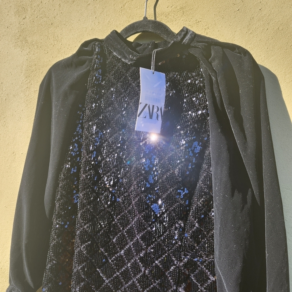 Zara Black Sequin Long Sleeve Dress - Picture 9 of 15